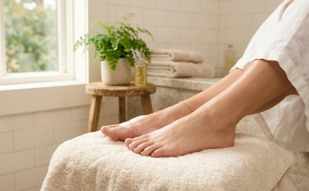 Pieds doux et hydratés : résultat d'un soin pour enlever les peaux mortes.