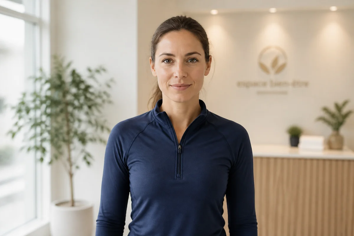 Personne sereine en tenue de sport dans un centre de bien-être moderne pour une séance de cryothérapie pour maigrir.