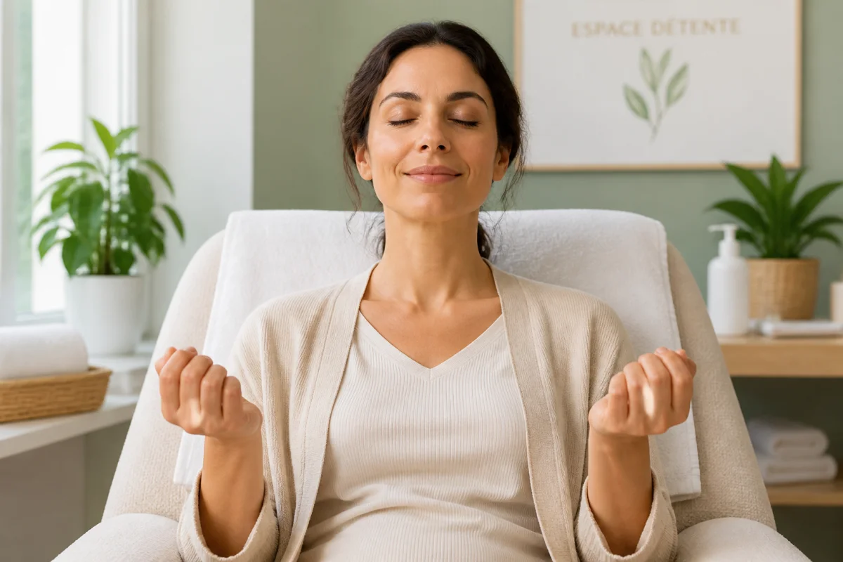 Techniques de relaxation pour débuter avec exercice de détente musculaire en espace de bien-être apaisant